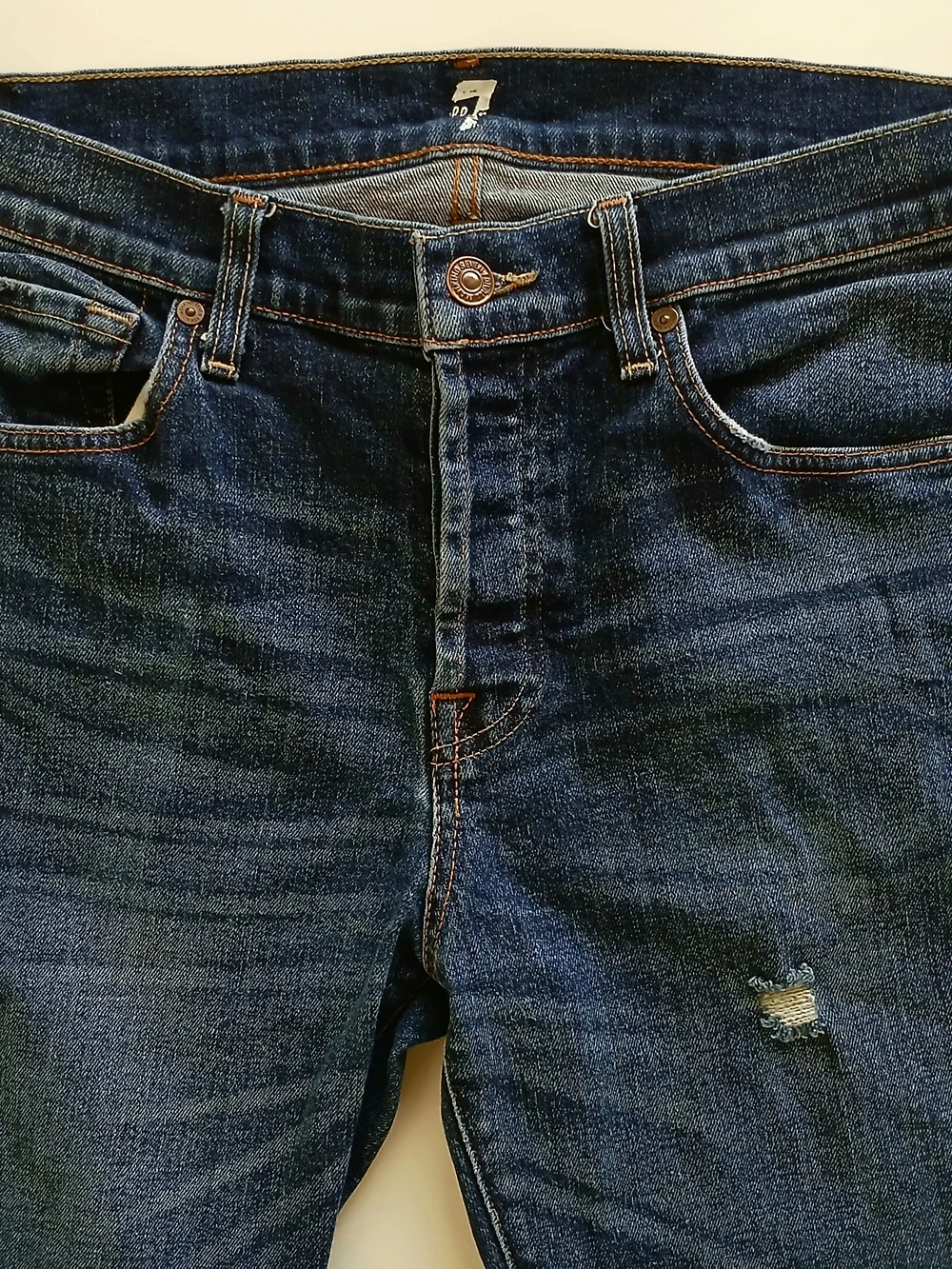 7 For All Mankind Distressed Deep Indigo Jeans Size 34 - Picture 7 of 13
